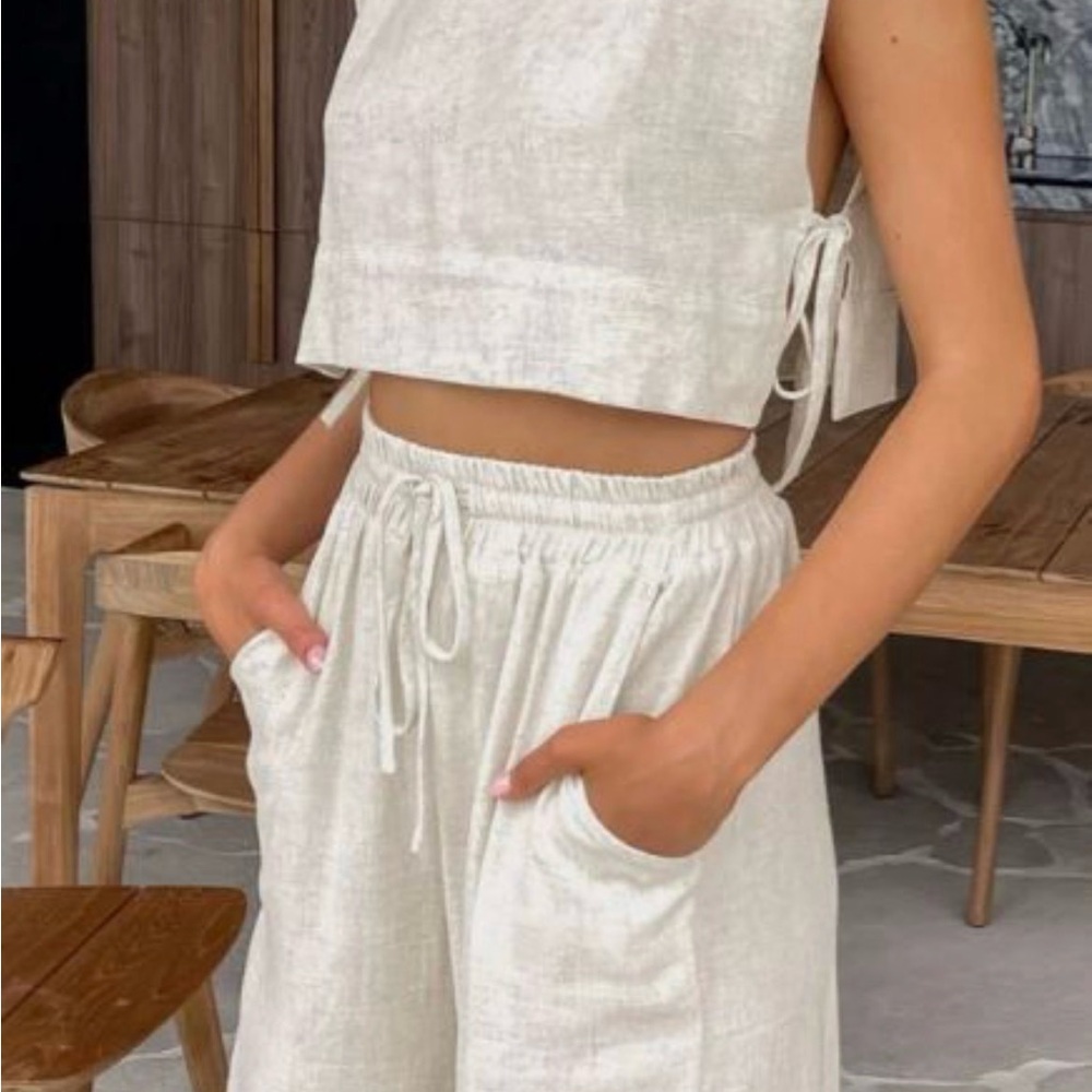 Commense Women's Linen Cream Two-Piece Set - Picture 2 of 12